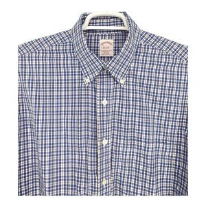 Brook Brothers Checked Shirt Spread Collar‎ Mens Button Up Large L Long Sleeves